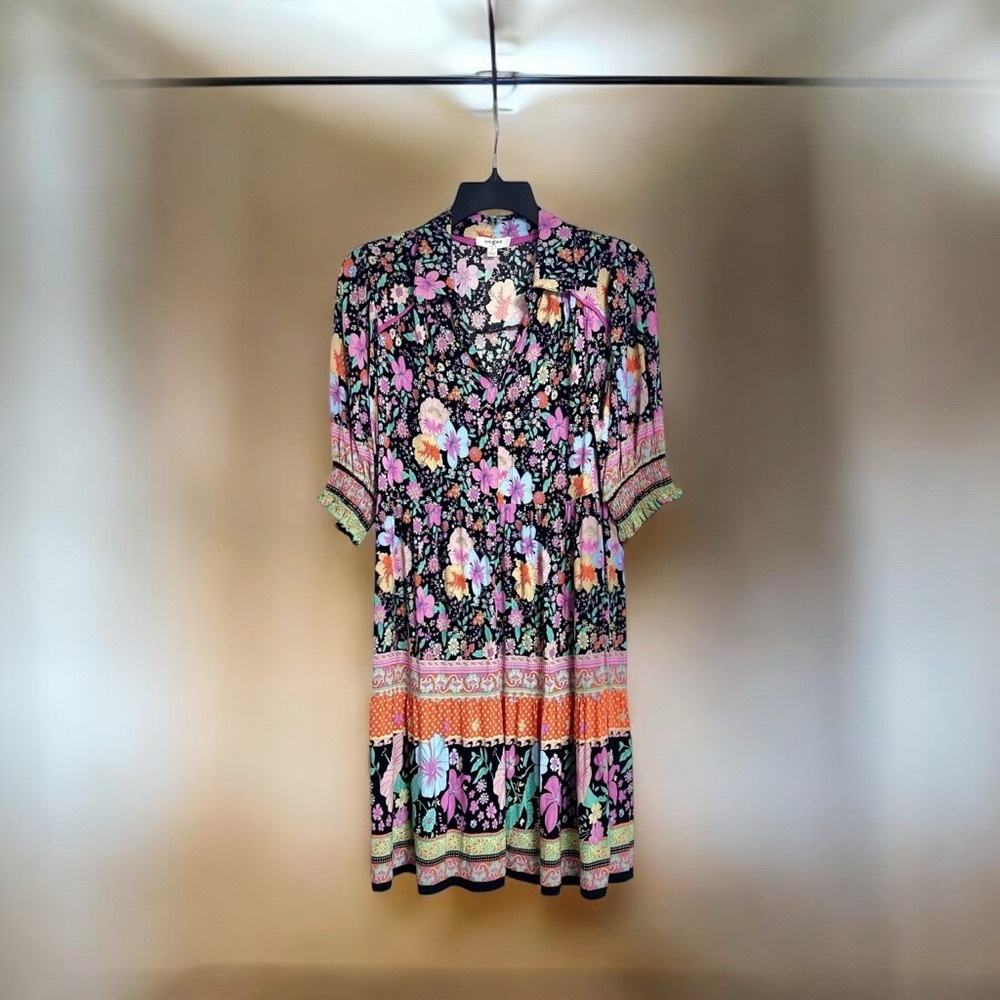 Umgee Floral Boho Multicolor Short Sleeve Casual Dress Size S - Picture 8 of 11